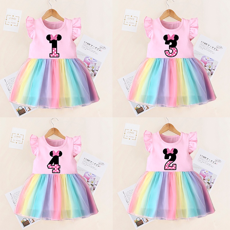 Đầm Công Chúa In Hình Chuột Minnie Dễ Thương Cho Bé Gái Từ 1-4 Tuổi