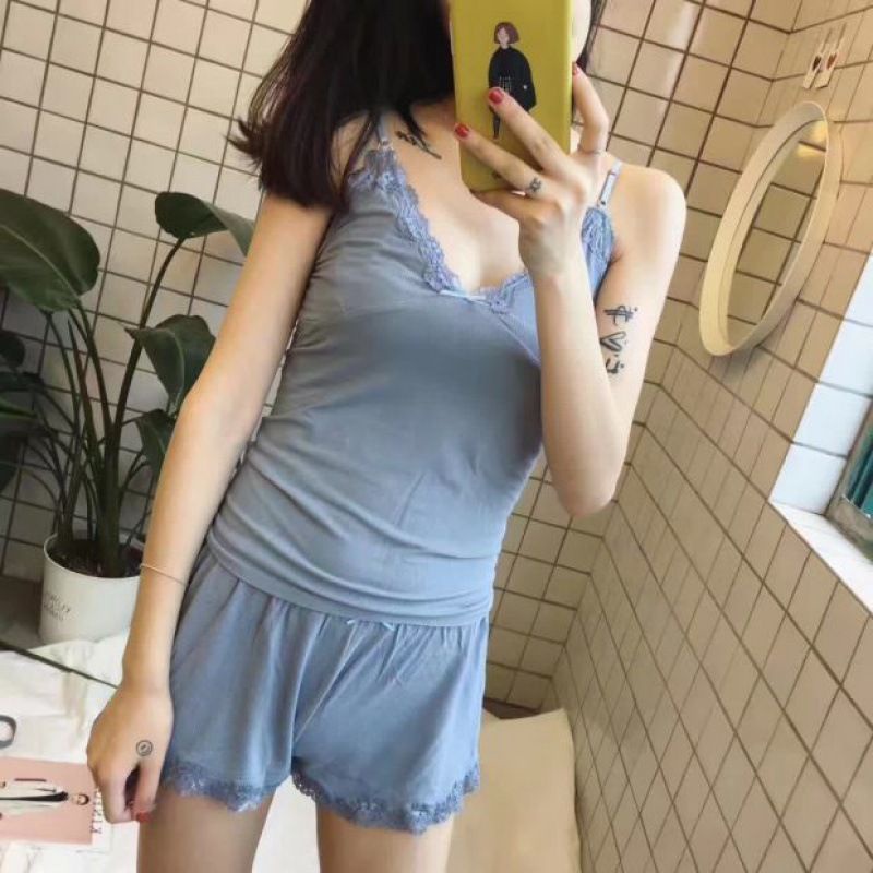 Bộ Ngủ 2 Dây Đệm Ngực Mát Mẻ Sexy Quyến Rũ