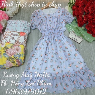 Đầm hoa nhí tay phồng đuôi cá