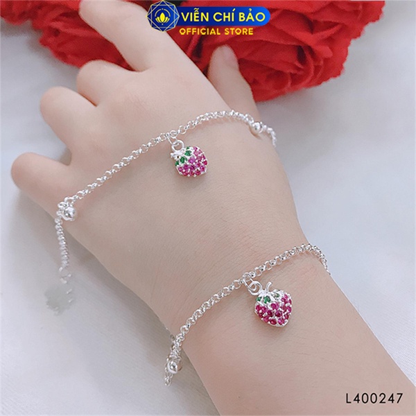 Lắc tay bạc trẻ em Quả dâu tây dễ thương chất liệu bạc 925 quà tặng đầy tháng thôi nôi Viễn Chí Bảo  L400247