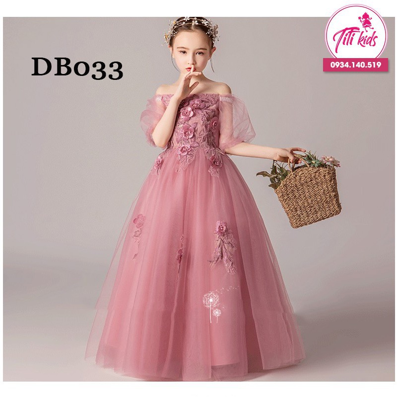 Đầm Công Chúa Bé Gái TiTiKids Hồng Ruốc Tay Phòng DB033