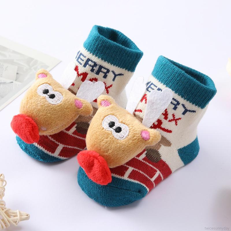 Vớ Cotton Cổ Trung Chống Trượt In Họa Tiết Hoạt Hình Giáng Sinh Cho Bé Sơ Sinh