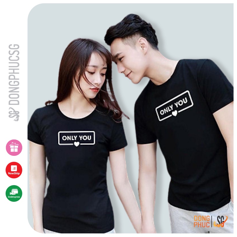 Áo cặp nam nữ dễ thương form unisex tay ngắn thun cotton mềm mịn cổ tròn màu đen cá tính AC205 | SG