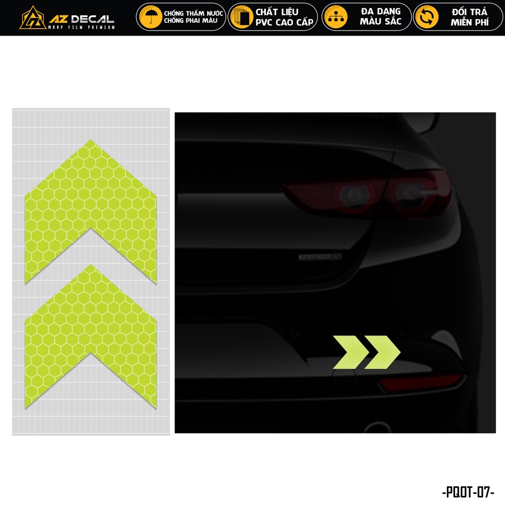Tem Phản Quang Ô Tô Hình Mũi Tên | PQOT-07 | Decal Dán Cản Sau Sườn Cửa Xe Hơi Oto Chống Nước Bền Màu