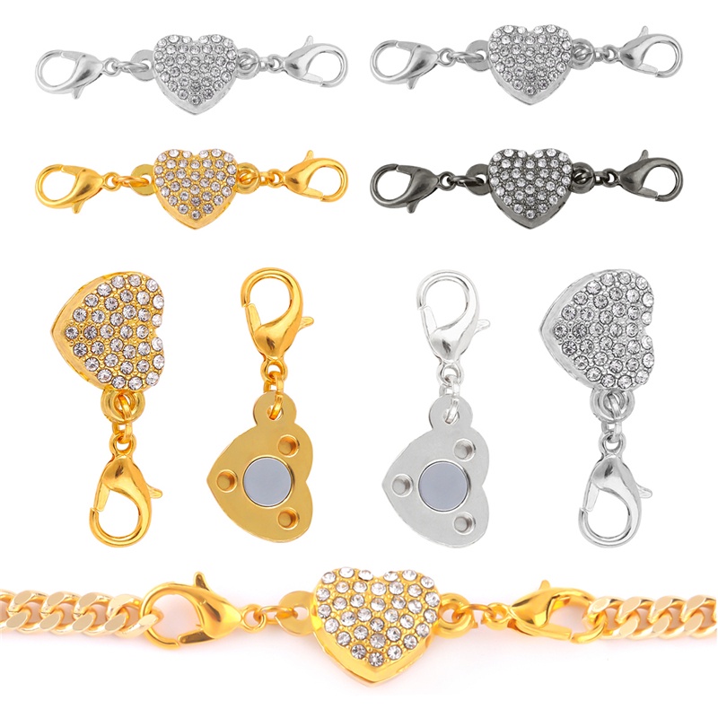 Khóa nối vòng tay / vòng cổ diy từ tính màu vàng/ bạc đính đá