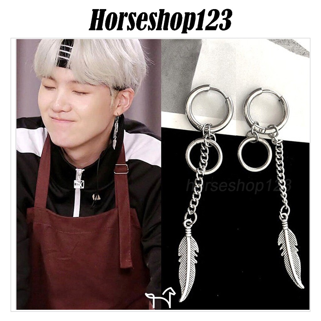 Khuyên tai unisex cá tính lông chim giống J-Hope BTS