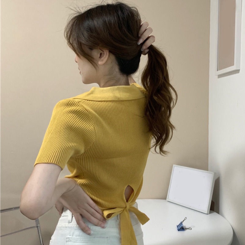 Áo Croptop Dệt Kim Thiết Kế Dây Đan Chéo Phong Cách Mỹ