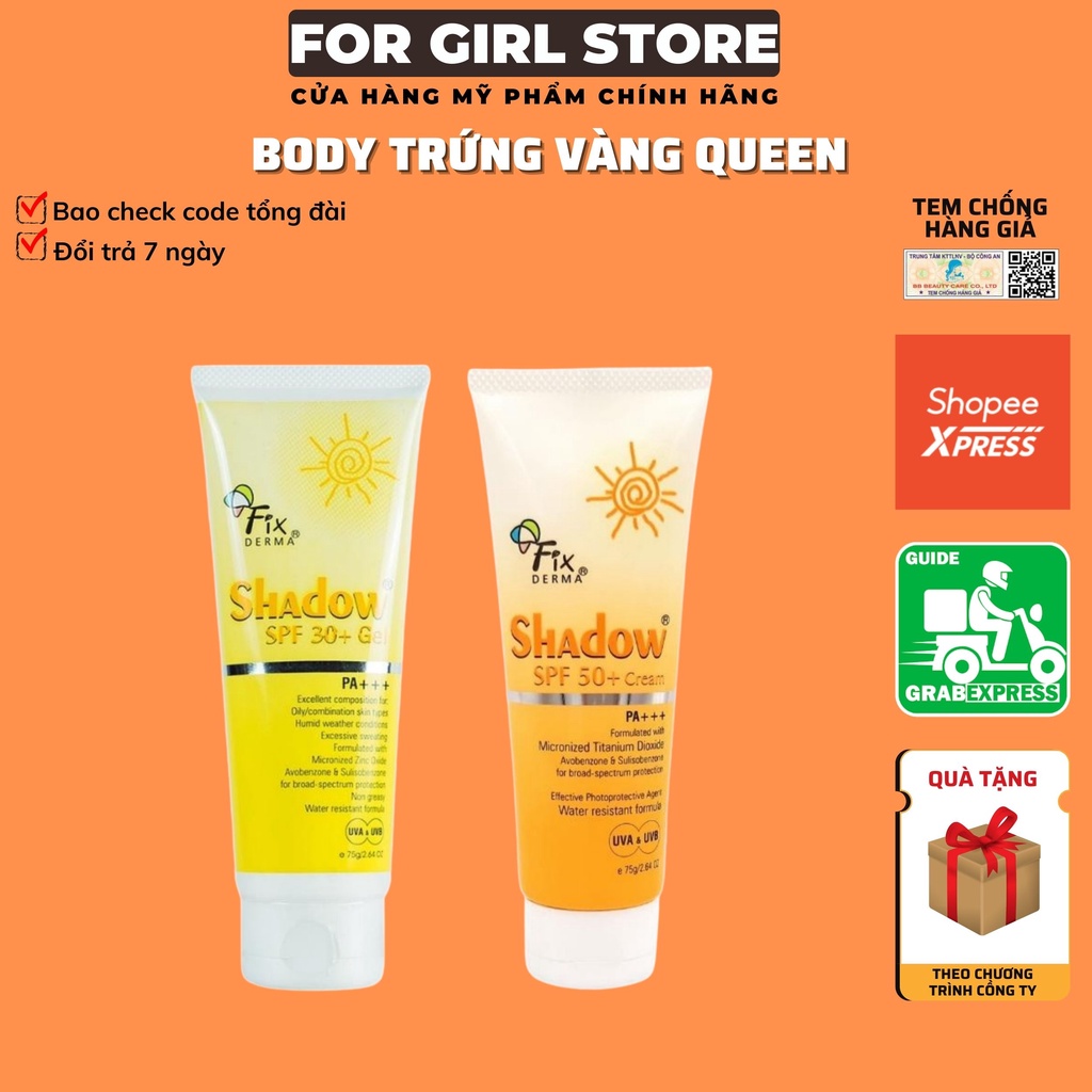 Kem Chống nắng fixderma Shadow Chính Hãng SPF 50+ / 30+