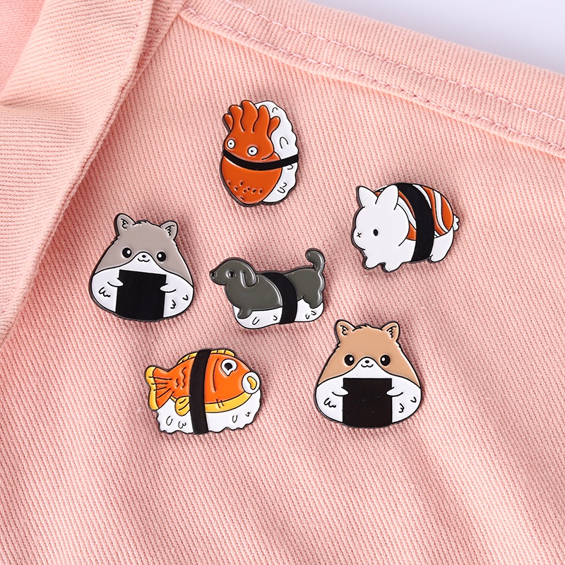 Ghim Cài Áo Tráng Men Hình Sushi Động Vật Dễ Thương Vui Nhộn Dành Cho Nữ