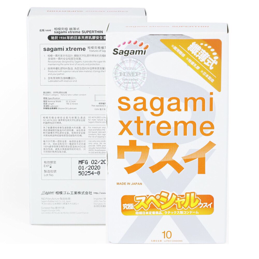 Bao cao su SAGAMI cam cao cấp, hàng chính hãng Nhật bản, bao cao su siêu mỏng, hộp 10 bao