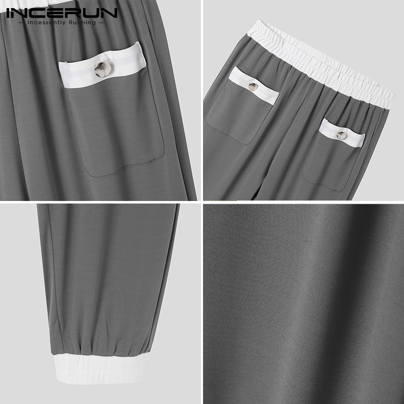 Quần ống rộng INCERUN lưng thun phối màu tương phản thời trang năng động cho nam