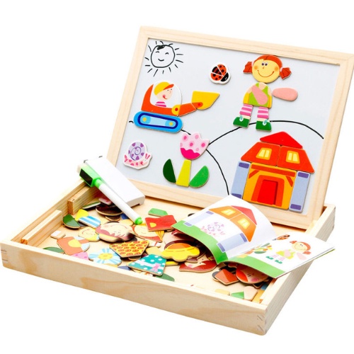 Xếp hình nam châm chủ đề nông trại , lắp ráp trang phục nông trại Gartoon Person kèm bảng 2 mặt , phấn và bút dạ