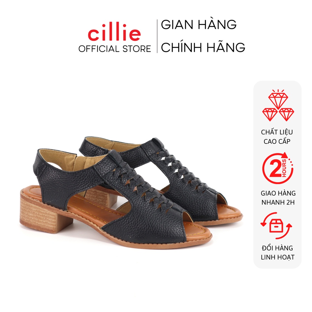 Giày sandal nữ da thật êm mềm ôm chân khoét độc đáo đế cao 3cm Cillie 1115