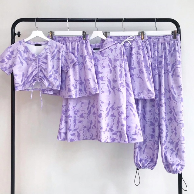 Set Váy CropTop Rút Dây Loang Màu Ảnh Thật