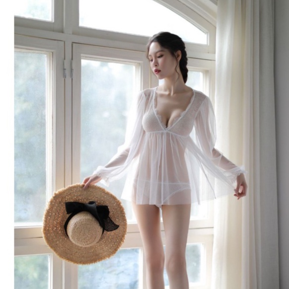 Hàng Cao Cấp - Váy Ngủ Xuyên Thấu Tay Bồng 8806 Tặng kèm quần chíp Xinh