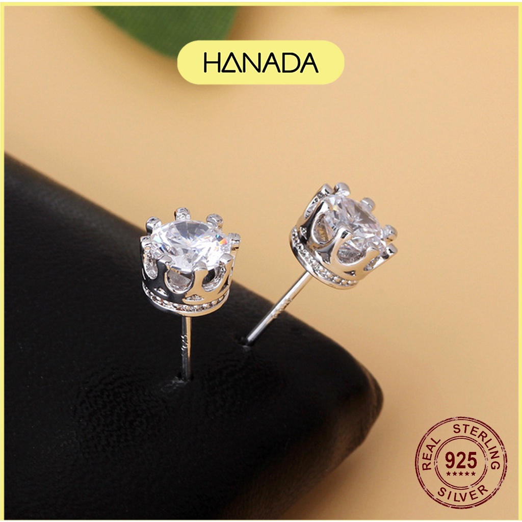 Bông Tai Bạc 925 Hanada Bông Nụ Đá Cách Điệu Nam Nữ Cá Tính 1049