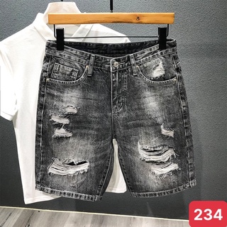 Quần đùi short jean nam màu xám đen đậm trơn rách chất bò cao cấp co dãn 4 chiều đẹp from dáng skinny chuẩn ADO48