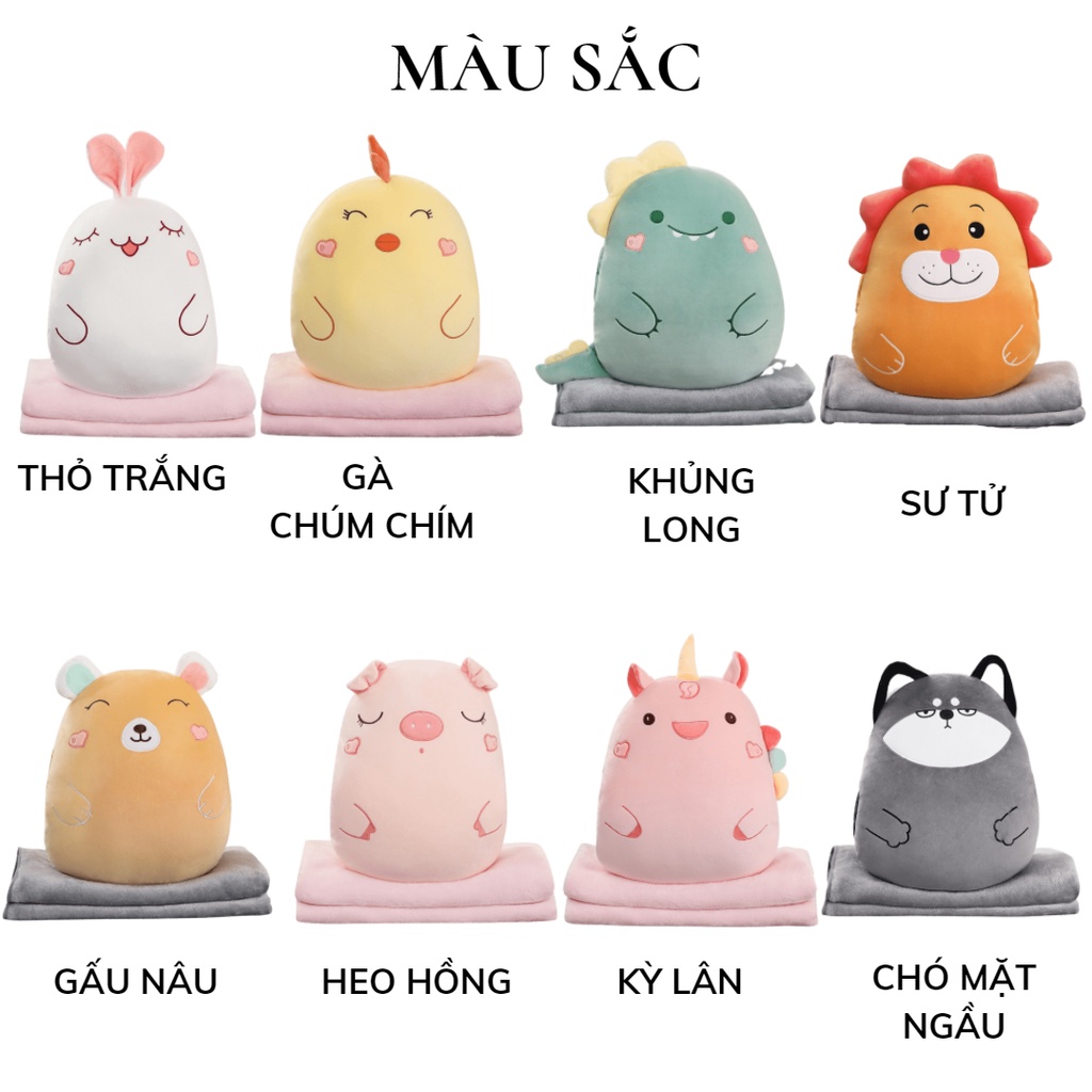 Bộ chăn gối văn phòng 3 trong 1 hình thú cute gấu bông có mền bên trong ChiChi GM035