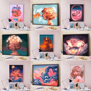 Tranh tự tô số hoá DIY cô gái thủ công đơn giản lofi đã có khung gỗ Hà Nội Painting