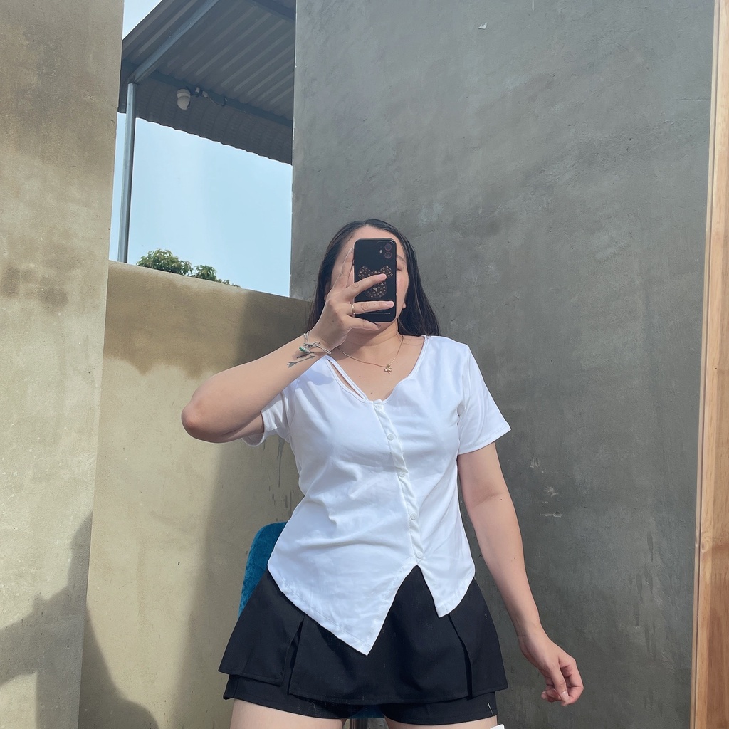 Áo Thun Kiểu Bigsize Nút Xéo Lên Phom Dễ Thương Che Bụng Cực Tốt  A35