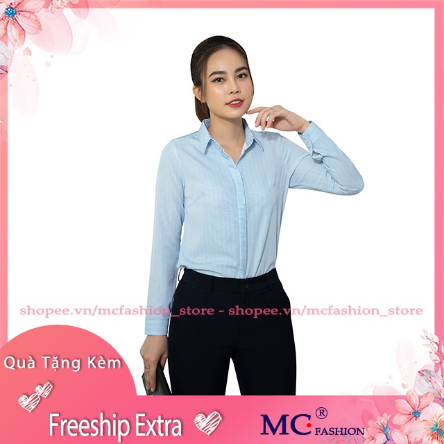 Áo Sơ Mi Nữ Công Sở Kẻ Sọc Tăm, Tay Dài, Mc Fashion Đẹp A0298 Ngắn, Màu Xanh Dương Nước Biển, Hồng, Tím, Đỏ