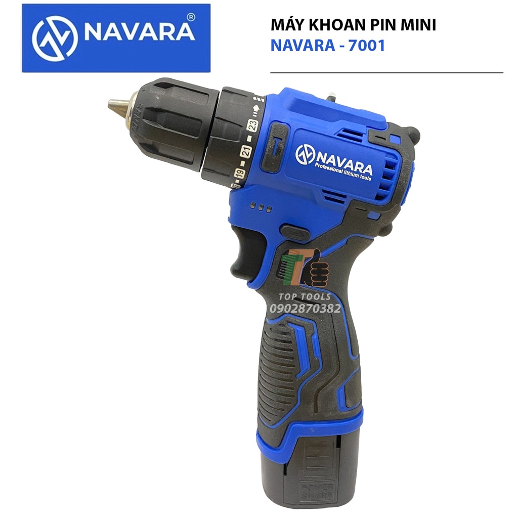 Máy khoan pin, Máy khoan pin mini Navara 7001, Đầu 10mm - Pin 4cell - Động cơ không chổi than