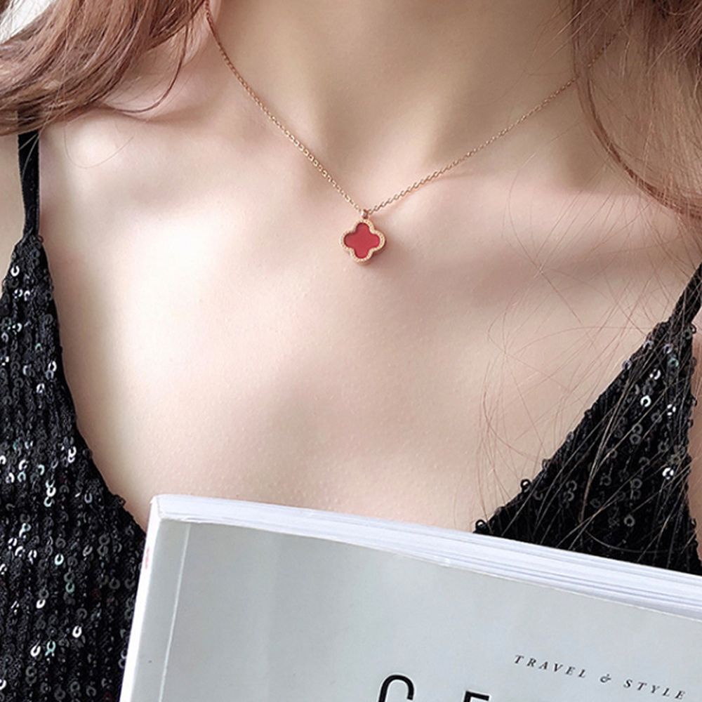 Vòng cổ/ bông tai hình cỏ bốn lá may mắn phong cách ngọt ngào cho nữ