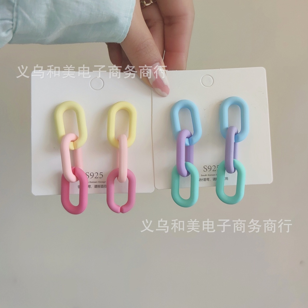 Bông Tai Dáng Dài Màu Sắc Tương Phản Phong Cách Hàn Quốc