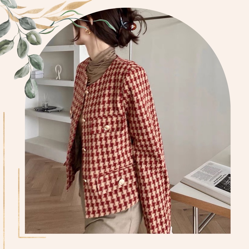 Áo khoác dạ nữ họa tiết Houndstooth (Hàng 2 lớp dạ dày vừa phải) • 2ENDSHOP