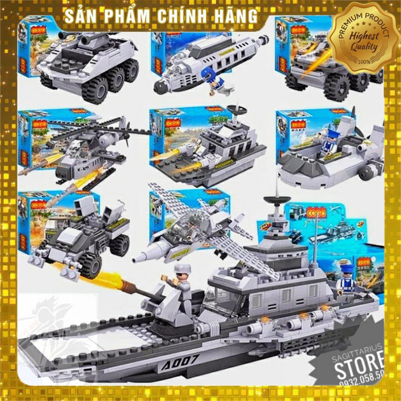 Lego Cogo 3007 – 8 in 1 Lắp Ráp Phương Tiện Chiến Đấu Kết Hợp Thành Tàu Khu Trục ( 800+ Mảnh )[ Hàng Có Sẵn ]