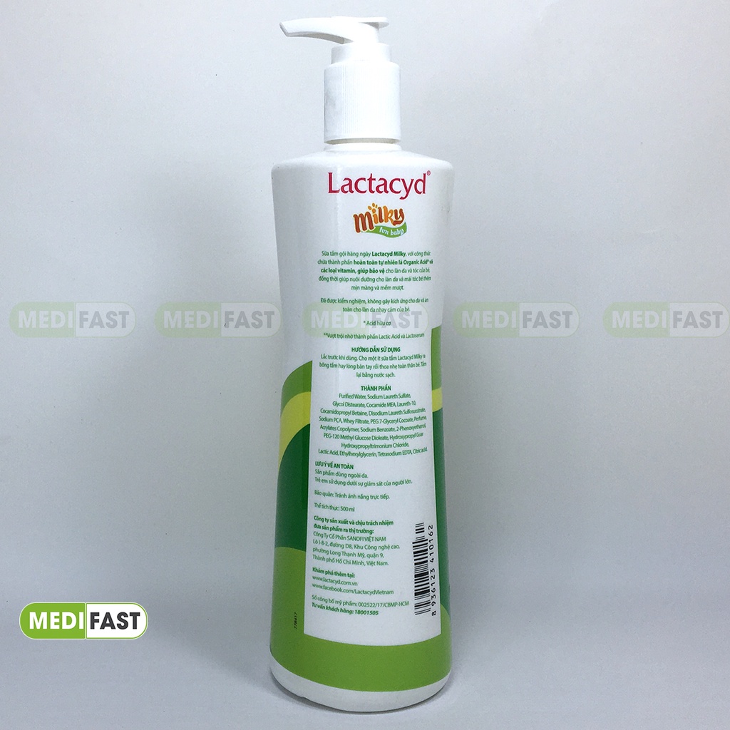 Sữa tắm gội hằng ngày cho trẻ Lactacyd Milky For Baby - An toàn cho trẻ, dưỡng ẩm da bé