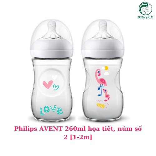 BÌNH SỮA AVENT NATURAL 260MM XANH_ HỒNG (Họa tiết)