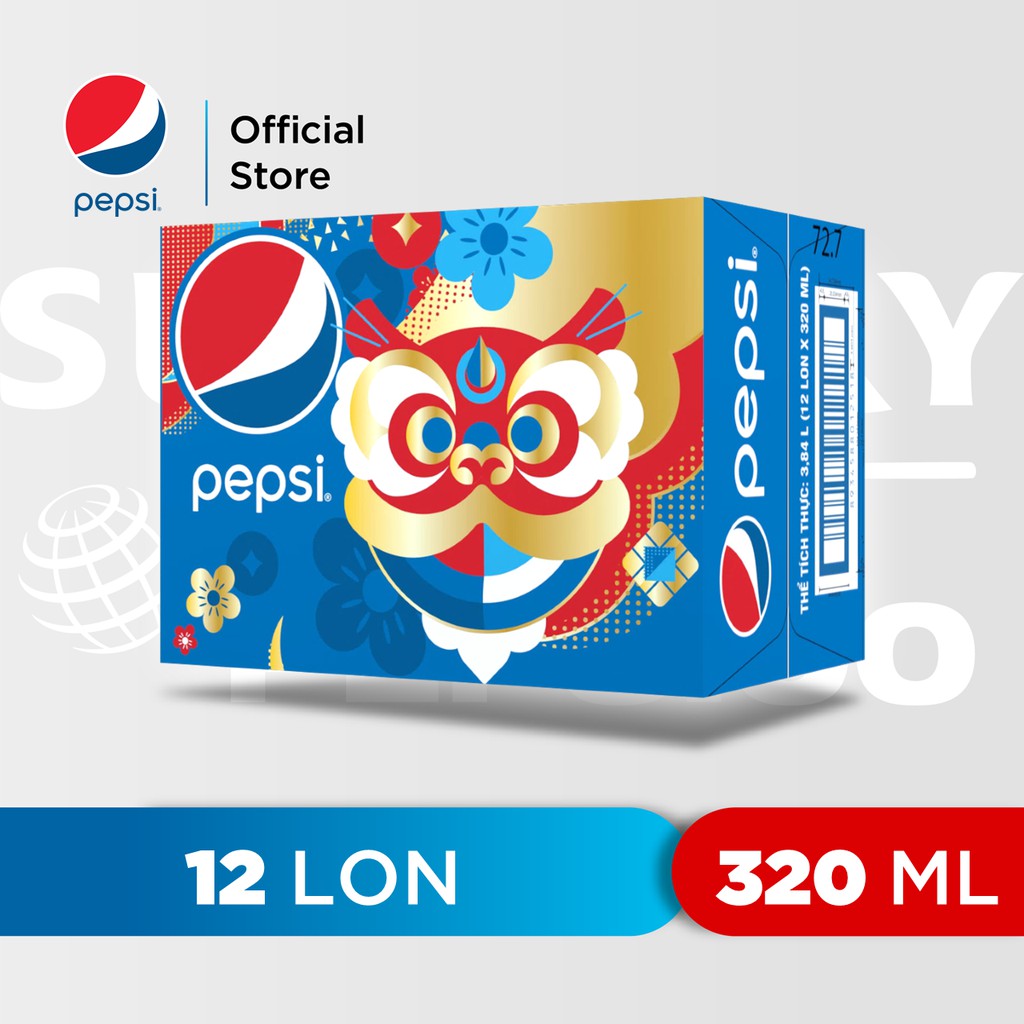 Thùng 12 Lon Nước Ngọt Có Gaz Pepsi (320ml/lon) - Phiên Bản Tết