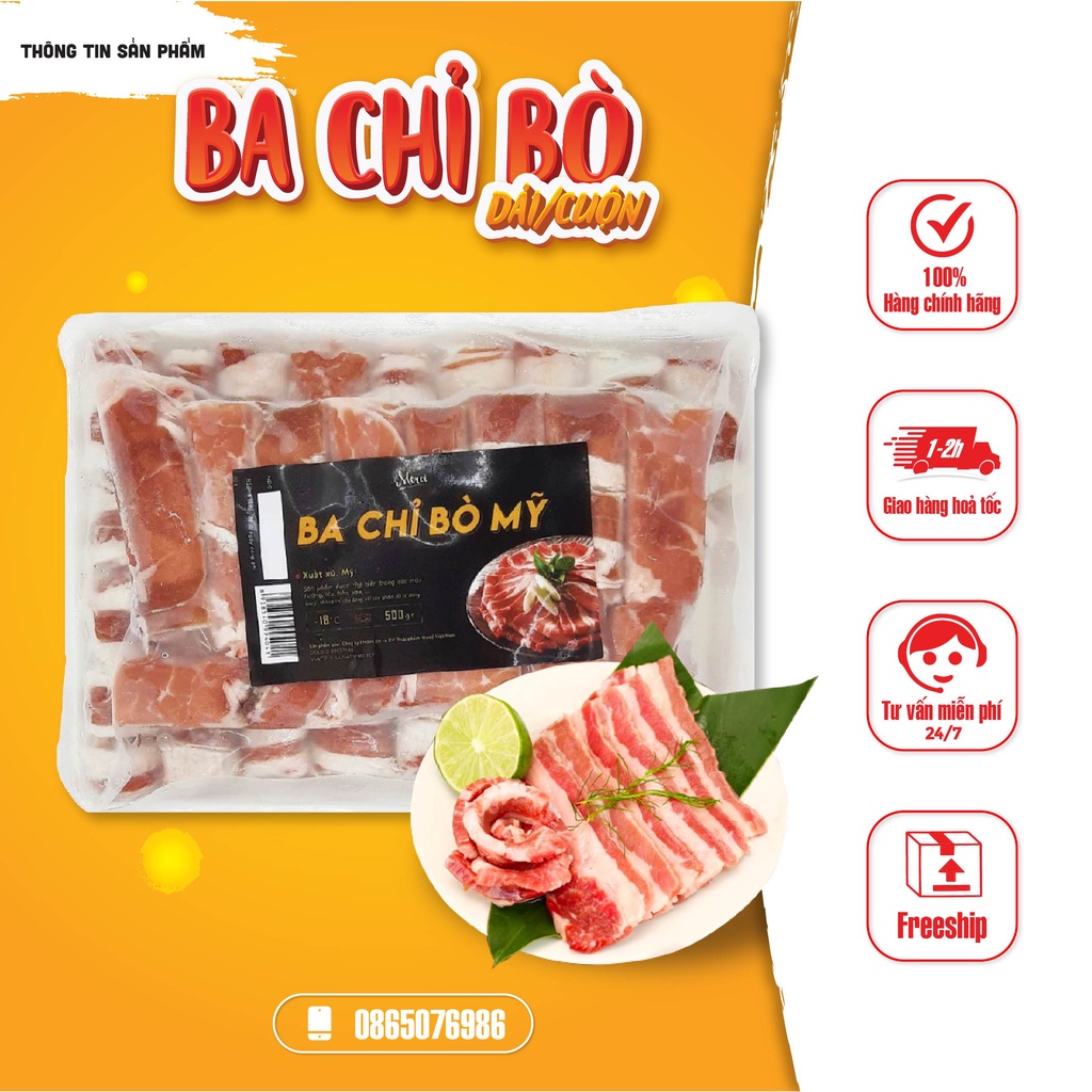 Ba chỉ bò Mỹ dải/cuộn chất lượng cao - Chuẩn vị ngon, ngọt, mềm (500gr/khay) chỉ giao nội thành Hà Nội