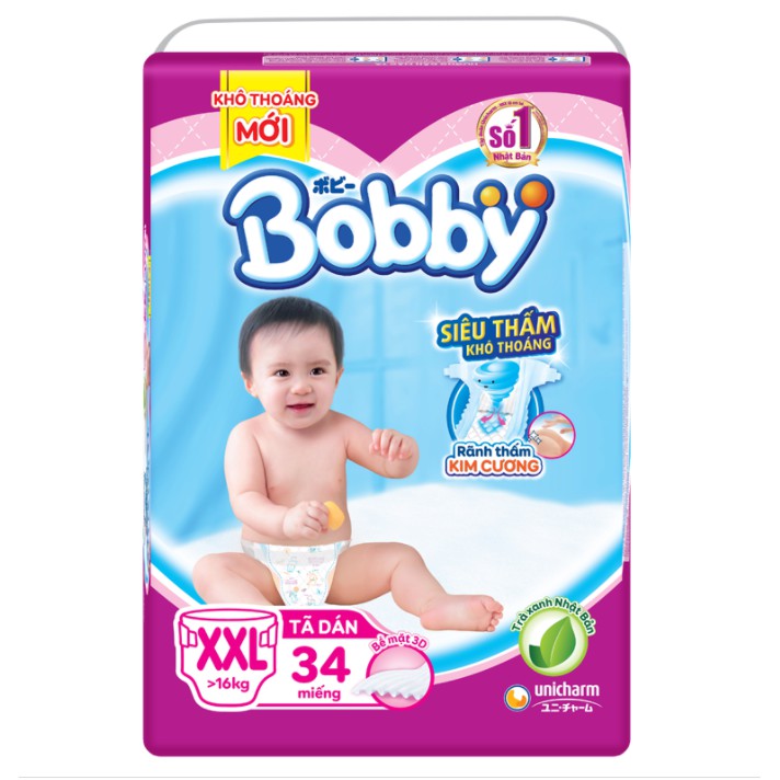 Tã dán trẻ em Bobby siêu thấm size XXL gói 34 miếng