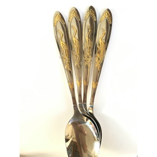 Muỗng Thìa Inox Cao Cấp Nạm Phụng Vàng (5 cái)