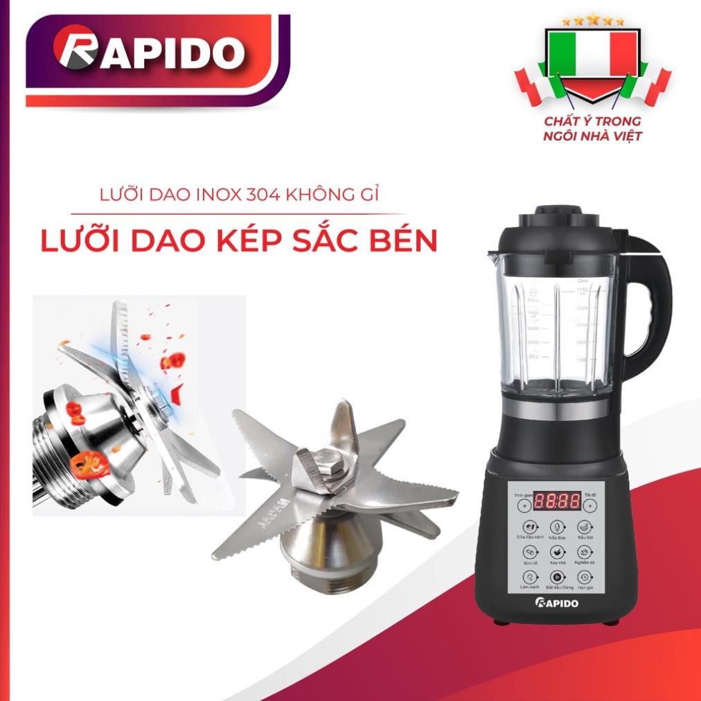 Máy làm sữa hạt Rapido RHB1800D 1000W 1.75L xay nấu đa năng, phù hợp mọi gia đình,BH 12 tháng