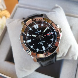 Đồng hồ nam casio 💖freeship💖đồng hồ casio casio nam mtp-vd01l-1evudf mặt đen dây da