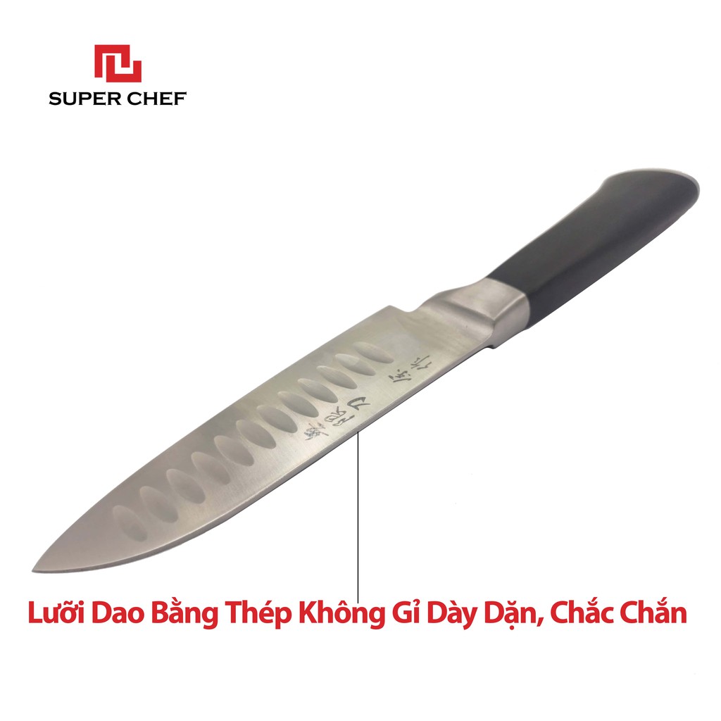 Dao Bếp Santoku Chuẩn Nhật Super Chef Lưỡi Chống Dính Siêu Sắc Bén DAO W