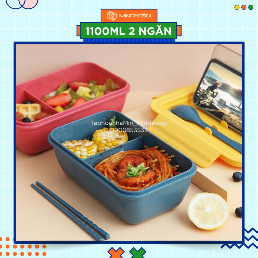 Hộp Cơm Văn Phòng Cao Cấp 2 Ngăn 1100ml & 3 ngăn 1250ml & 1400ml + Kèm Muỗng Đĩa