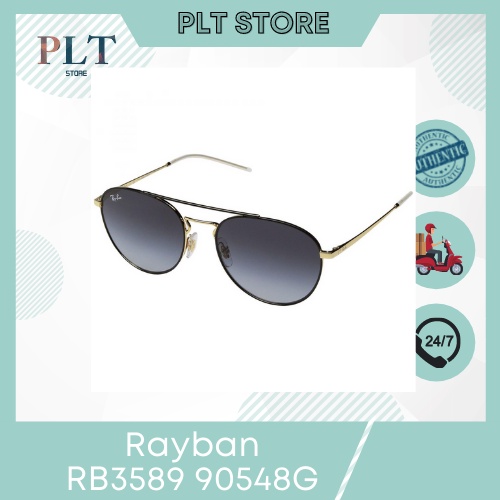 Kính mát Rayban Highstreet RB3589 90548G (55-18-140mm) viền kim loại đen, gọng vàng Full Box