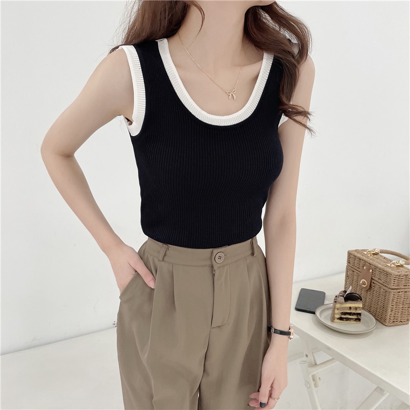 Áo kiểu dáng lửng giả hai lớp dệt kim phong cách Hàn Quốc thời trang mùa hè mới dành cho nữ