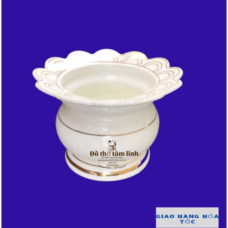 Bộ thờ cúng bình bông,lư hương,dĩa hàng 1515 chất liệu gốm sứ cao cấp màu trắng viền vàng nhũ