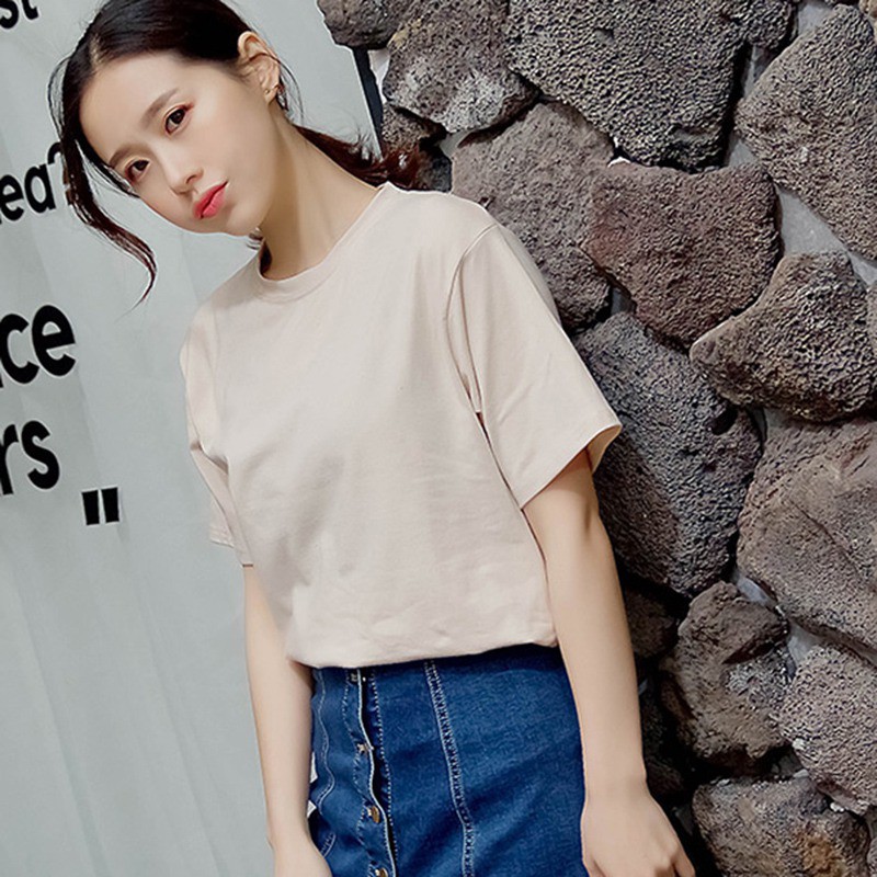 Áo thun cổ chữ V màu trơn tùy chọn thời trang cho nữ