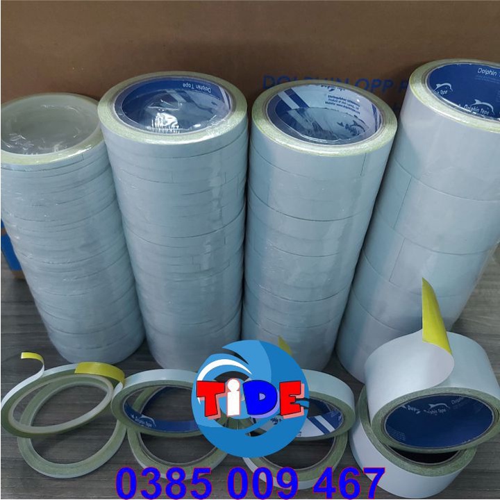 Băng dính 2 mặt dầu vàng thêu bản rộng 5/10/18/47mm – Dùng trong công tác VPP, dán hồ sơ, bao thư, bưu thiếp...