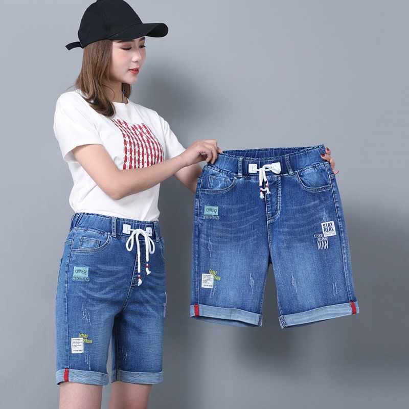 Quần Short Jean Lưng Thun Dây Rút Thời Trang Cho Nữ