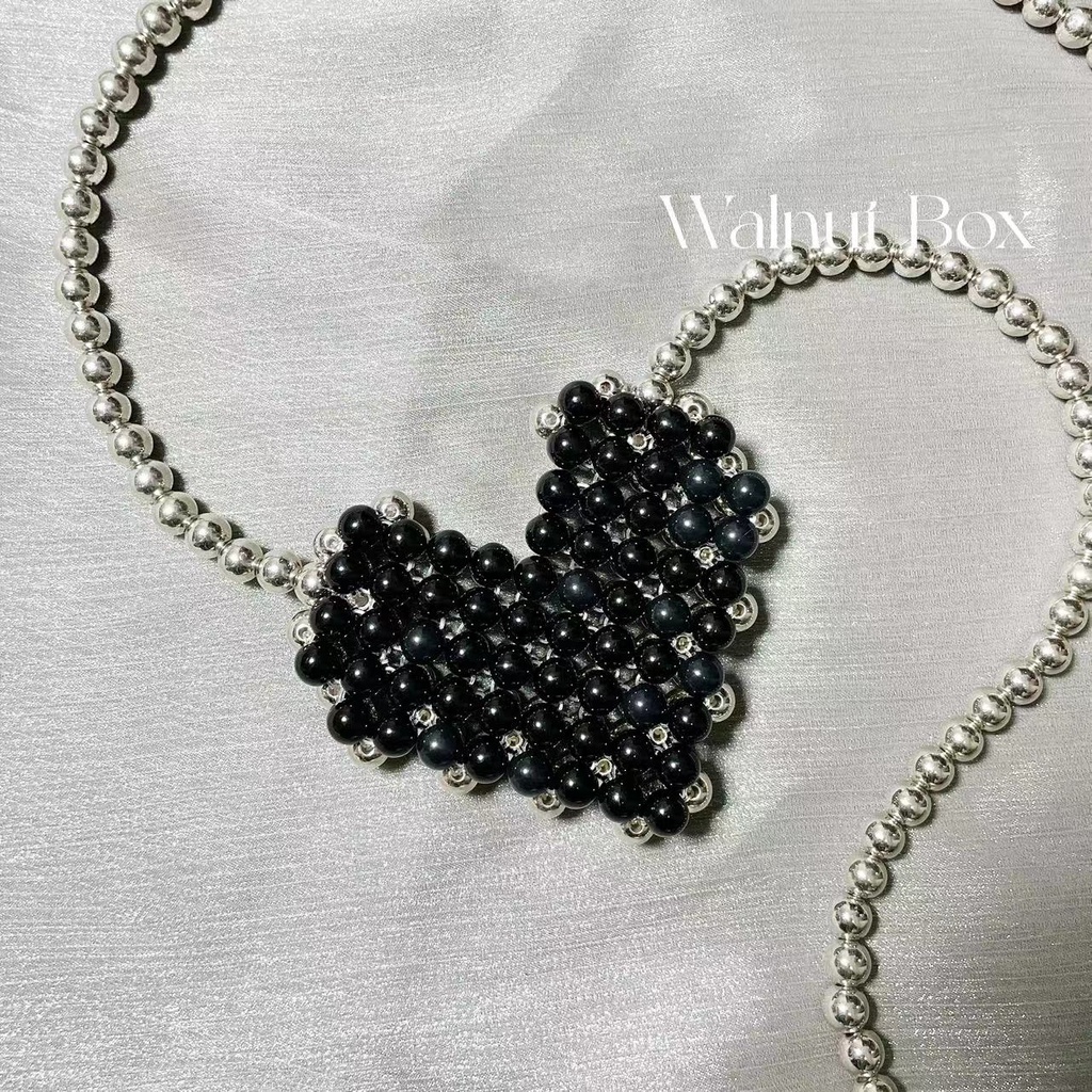 Túi Đeo Chéo Mini Bằng Kim Loại Họa Tiết Trái Tim Dễ Thương