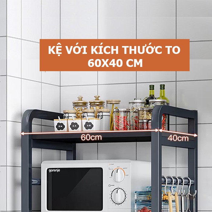 Kệ bếp kệ lò vi sóng KB01, khung sắt sơn tĩnh điện, chân kệ nó nút tăng giảm chống cập kênh hoàn toàn ( tặng móc )