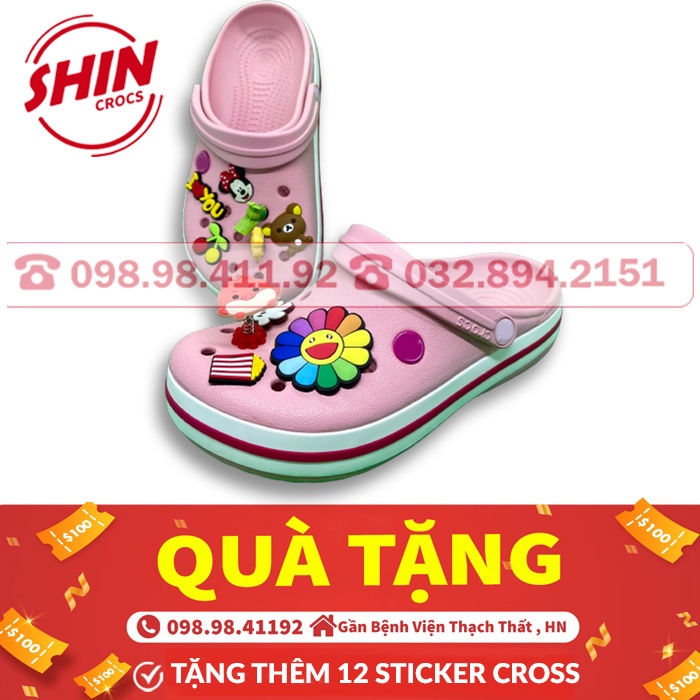 dép crossFREESHIPdép cross đế bánh mì họa tiết hồng SHINBAN0Z3 tặng thêm 12 sticker cross