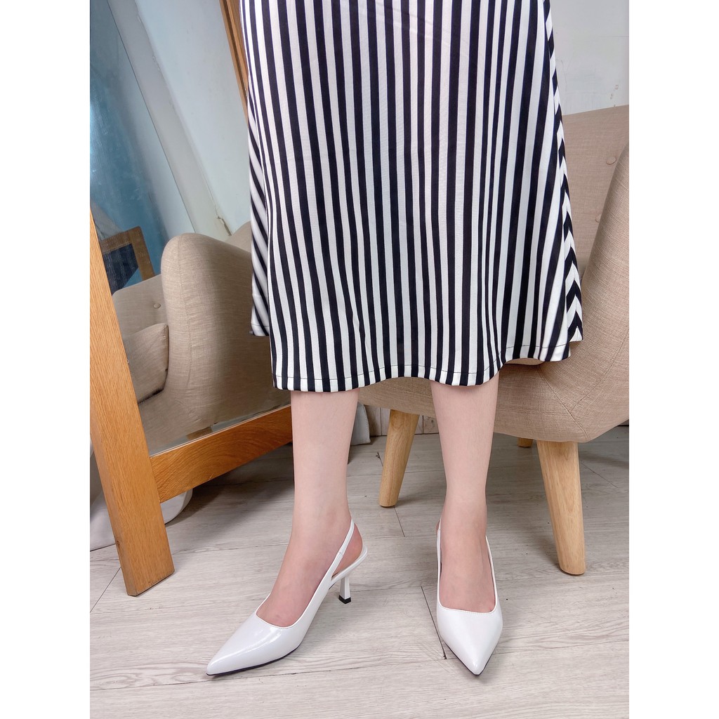 Giày cao gót nữ slingback cao 7cm mũi nhọn hở hậu gót nhọn cao cấp Cillie 1201